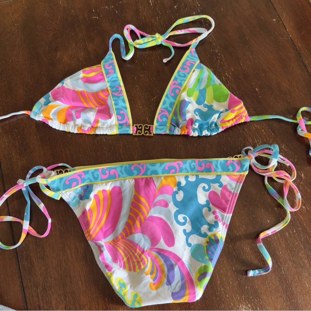 Trina Turk 2 Piece Multi Patterned Bikini With Gold Embellishments - Picture 4 of 12